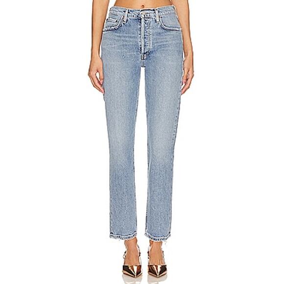 Agolde 'Riley' Blue High Rise Straight Crop Denim Jean Size 26